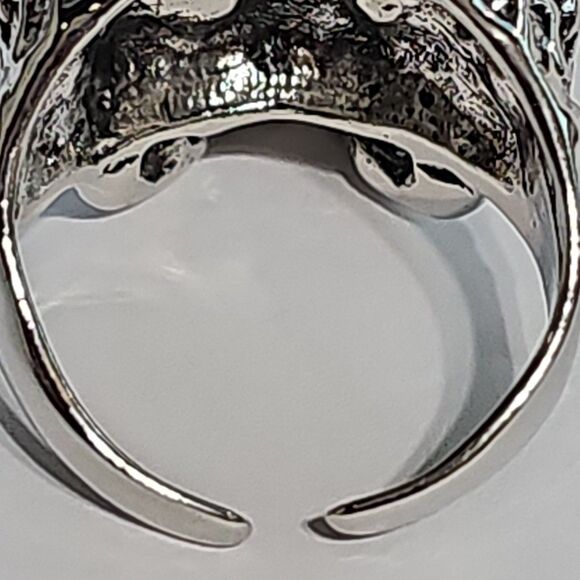 Mens Gothic Skull Ring Green Eyes W/Engraving Skulls Adjustable Open Band Alloy - Picture 6 of 6